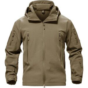 Men's #11-khaki Tactical Soft Shell Winter Jacket with Fleece Lining & Hood